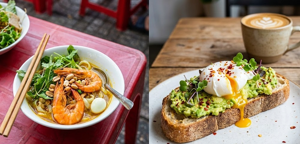 Comparison of cheap local Vietnamese food vs expensive Western brunch in Da Nang.