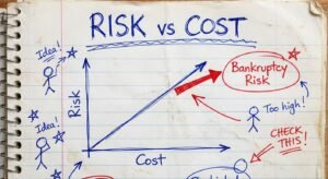 Handwritten graph on notebook paper showing the high financial risk of traveling without health insurance.